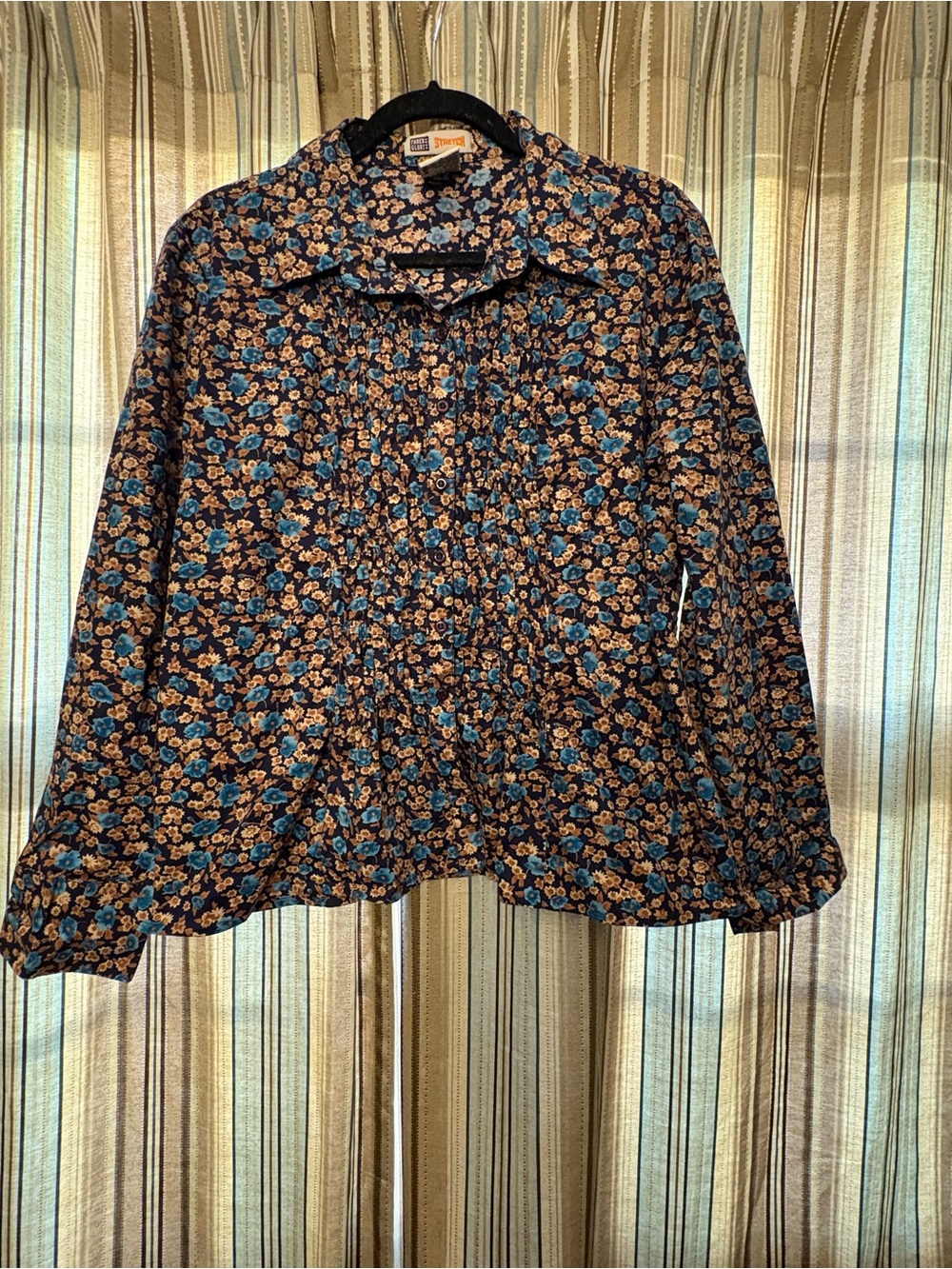 Faded Glory Navy Blue Floral Button-Down Blouse